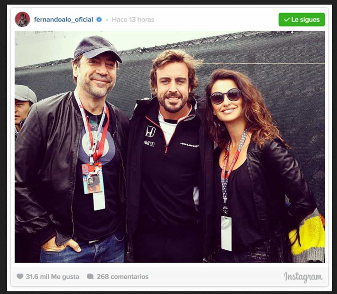 Javier Bardem, Fernando Alonso y Penélope Cruz © Instagram