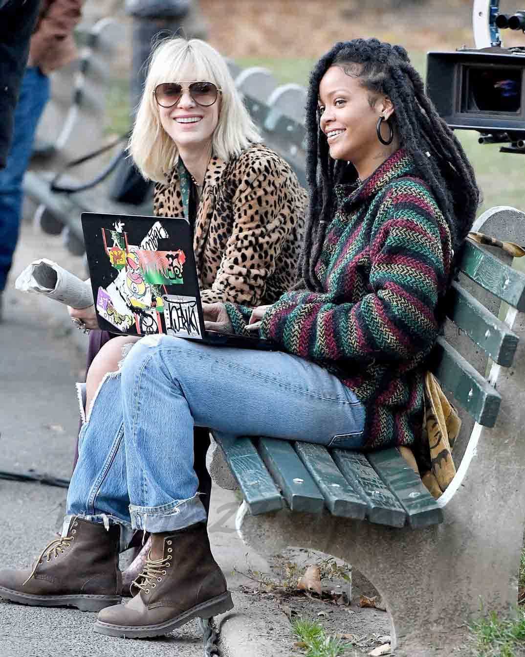 sandra-bullock-rihanna-cate-blanchett en el rodaje de Ocean's Eight