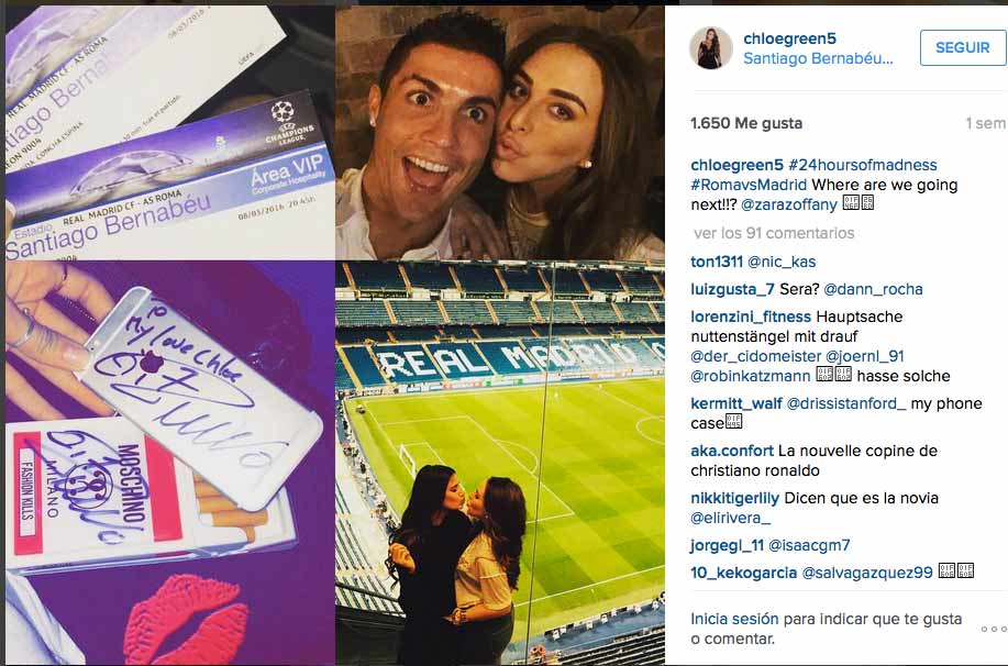 chloe green-con cristiano ronaldo en instagram