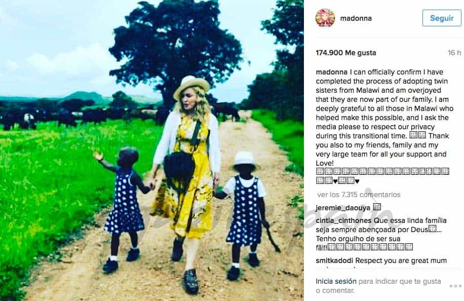 madonna presenta a sus hijas adoptadas en malaui en instagram
