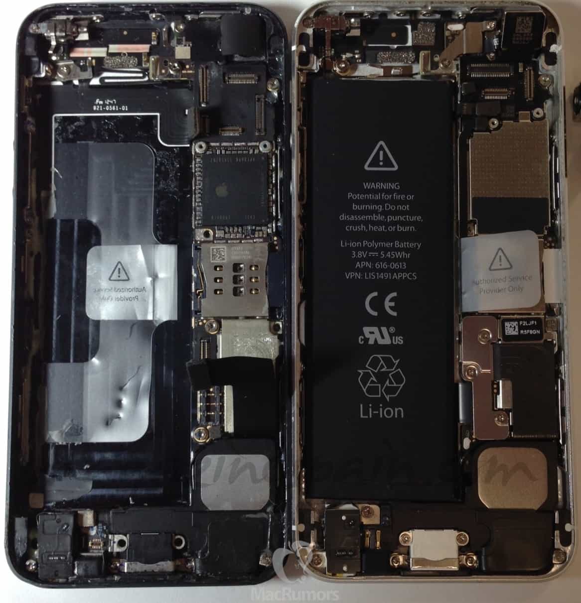 Comparación del interior del futuro iPhone 5S