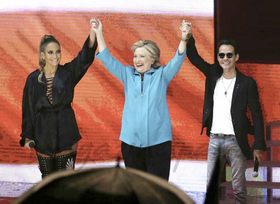 Jennifer López, Hilary Clinton y Marc Anthony
