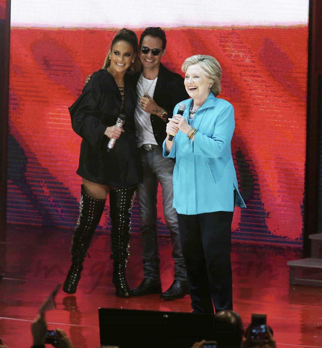 Jennifer López, Hilary Clinton y Marc Anthony