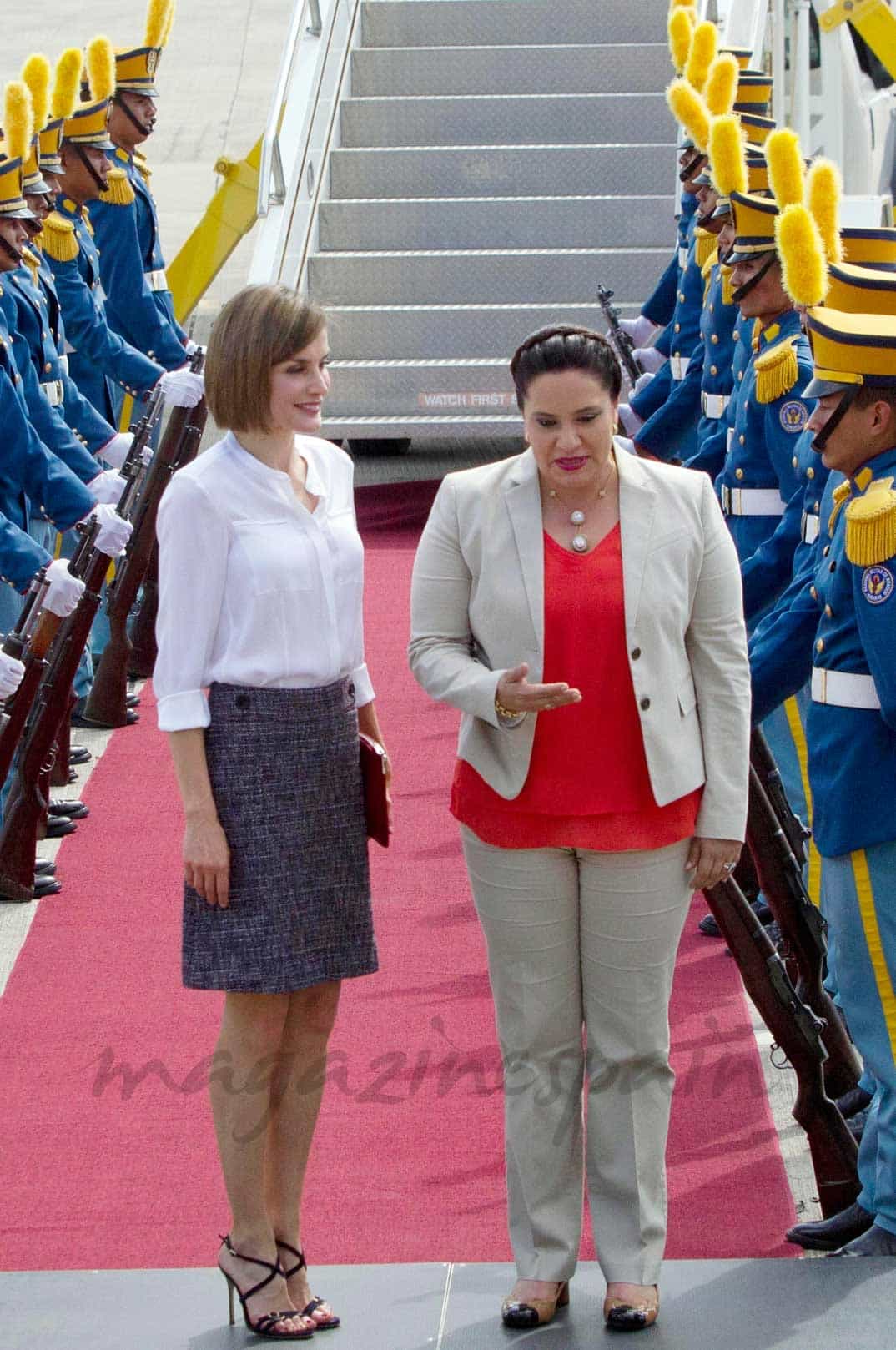 Ana Garcia de Hernandez, la primera dama de Honduras, recibe a la reina Letizia