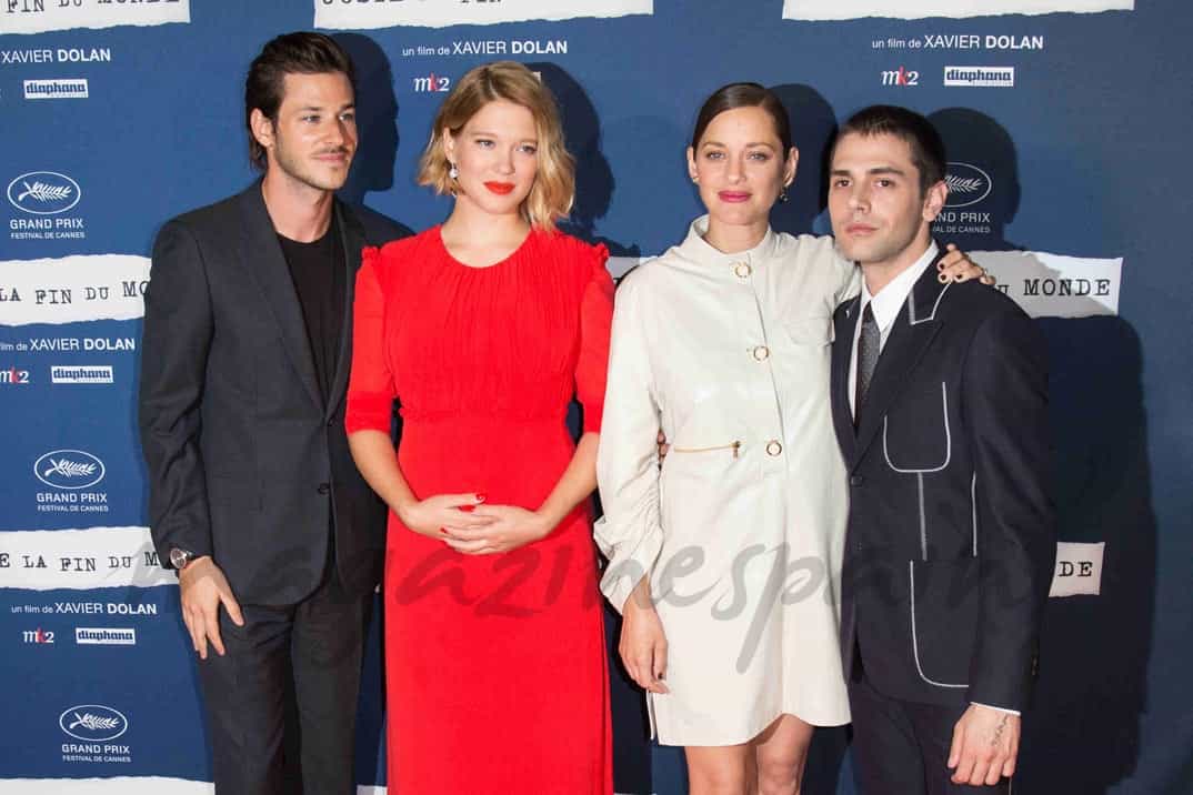 Marion Cotillard con sus compañeros de reparto Gaspard Ulliel, Lea Seydoux y Xavier Dolan en el estreno de "La fin du monde" - París, 15 Septiembre 2016-. 