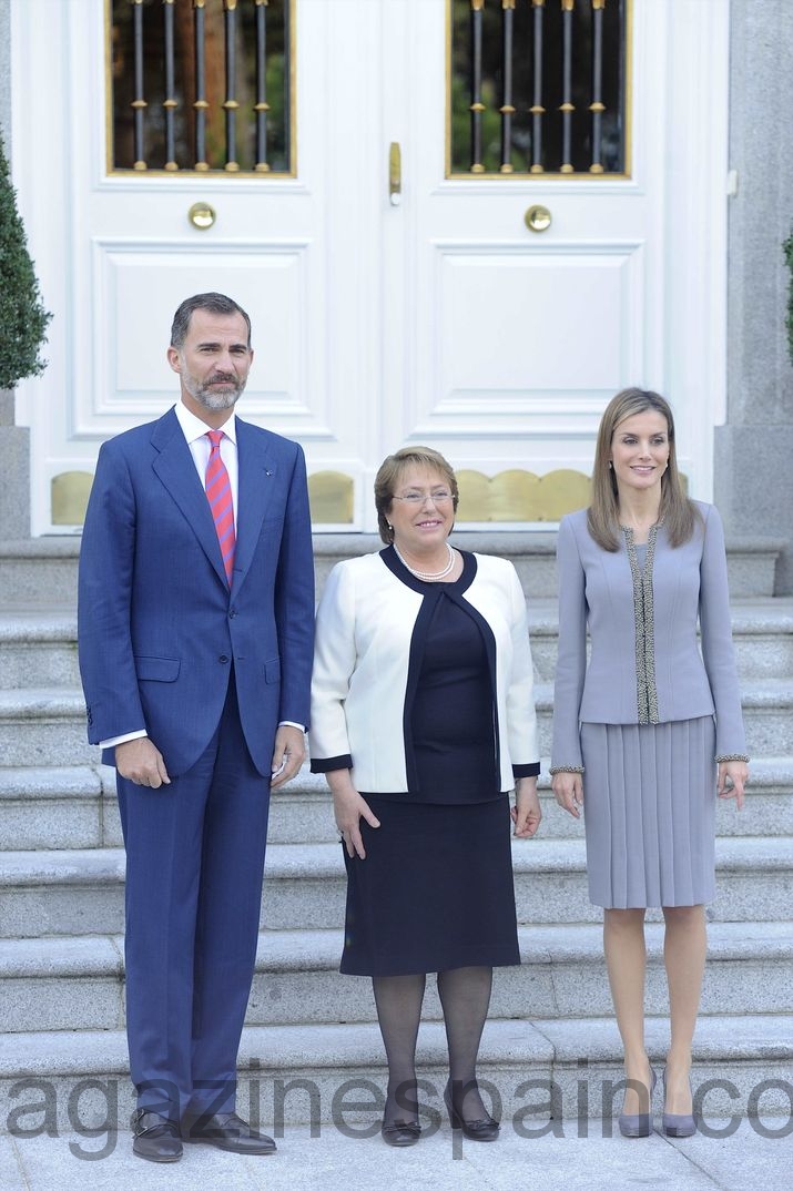 reyes de espana reciben a la presidenta de chile michelle bachelet en el palacio de la zarzuela octubre 2014