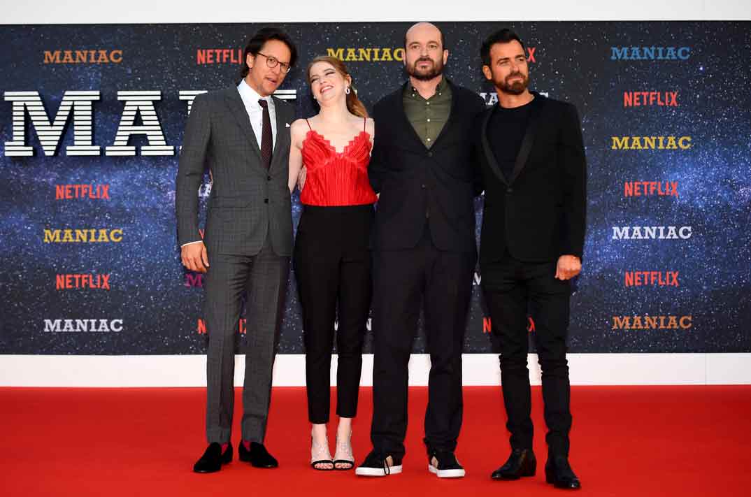 Director Cary Fukunaga, Emma Stone, Patrick Somerville y Justin Theroux - Estreno "Maniac" en Londres