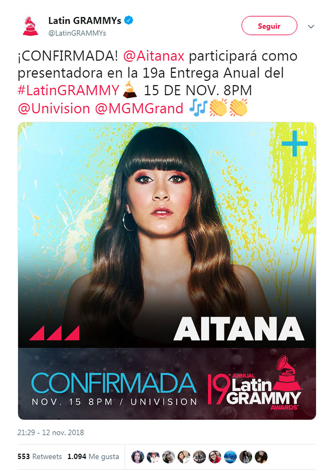 Aitana Ocaña - Grammy Latinos © Twitter