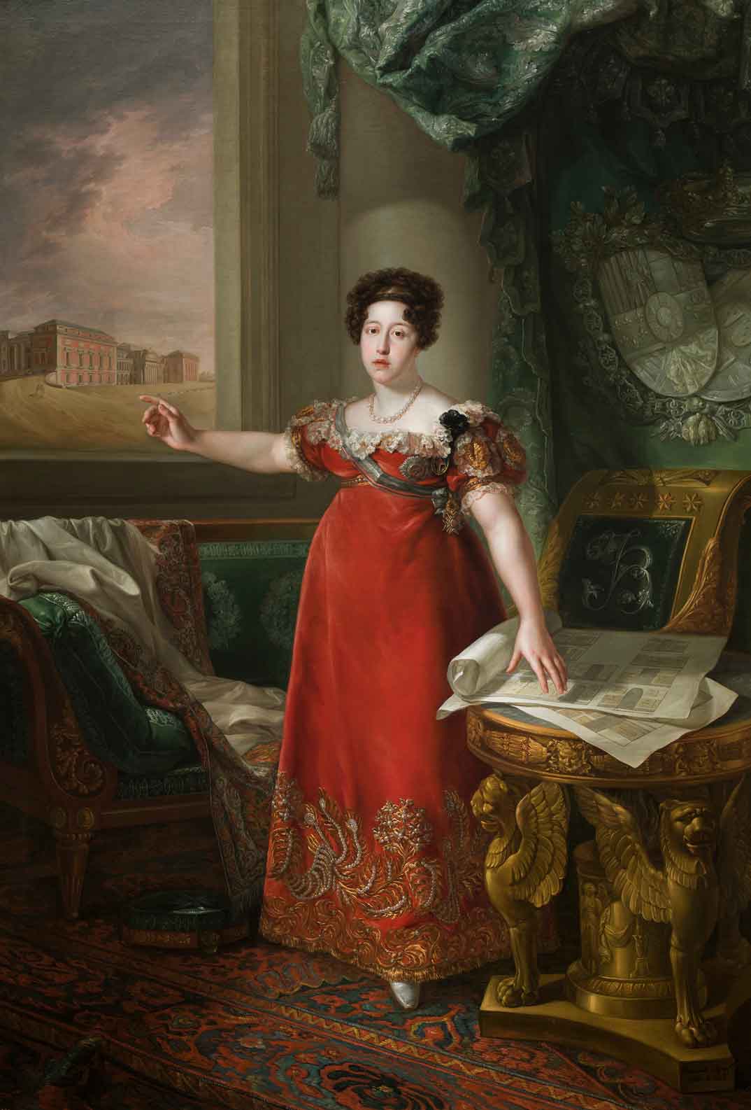 María Isabel de Braganza como fundadora del Museo del Prado.Bernardo López Piquer. 1829.Museo Nacional del Prado