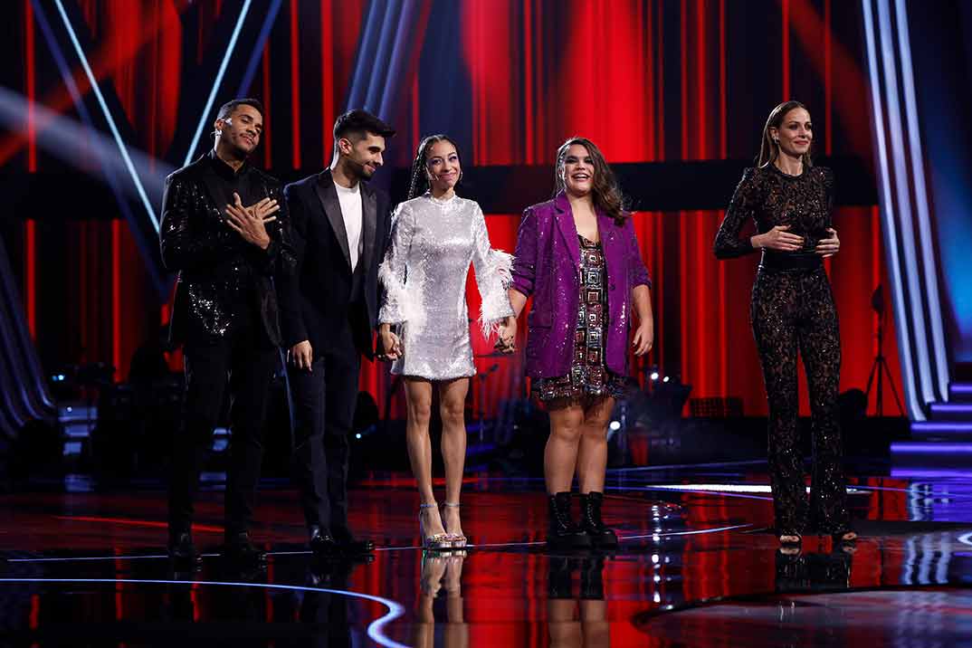 Carlos Ángel Valdés (Equipo Fonsi), Julio Benavente y Karina Pasian (Equipo Sanz) e Inés Manzano (Equipo Alborán) - La Voz © Antena 3