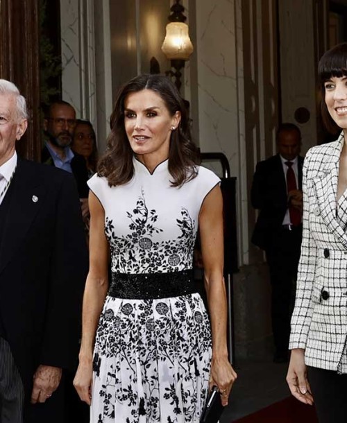 La reina Letizia luce su vestido oriental de Felipe Varela