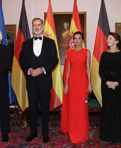 Letizia, espectacular con un vestido capa de Stella McCartney en la cena de gala de Berlín