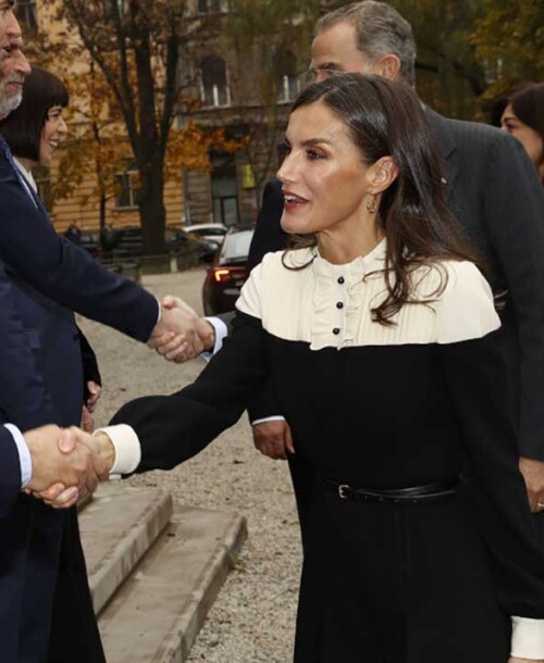 La reina Letizia estrena un mono bicolor de Teresa Helbig