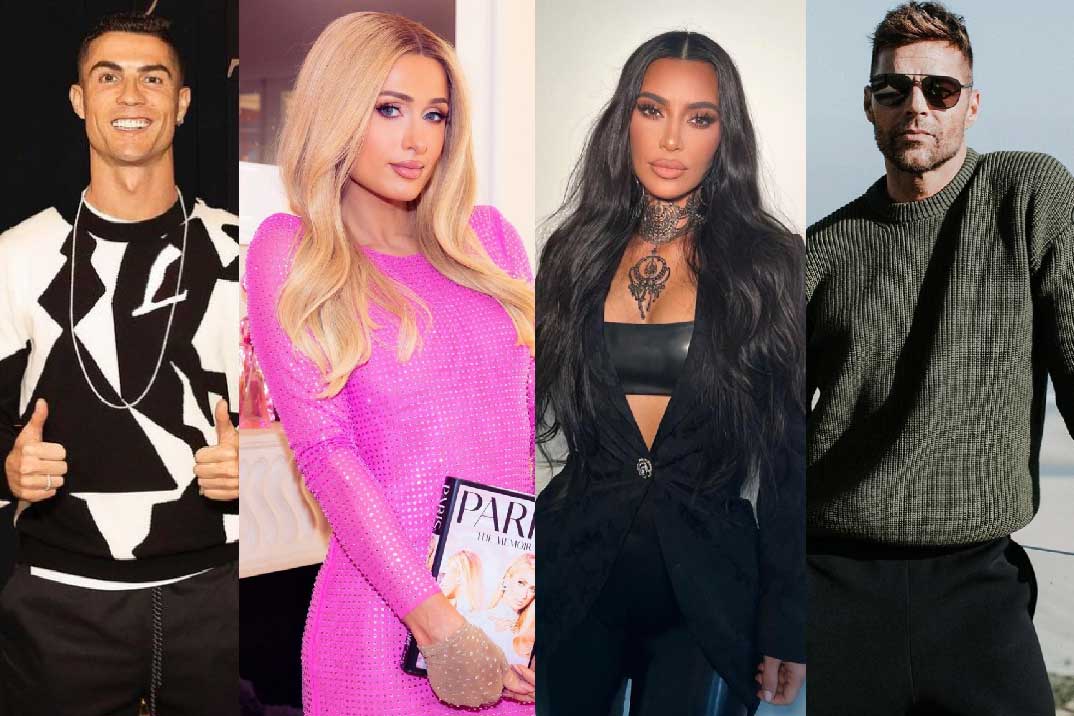 Cristiano Ronaldo, Paris Hilton, Kim Kardashian, Ricky Martin