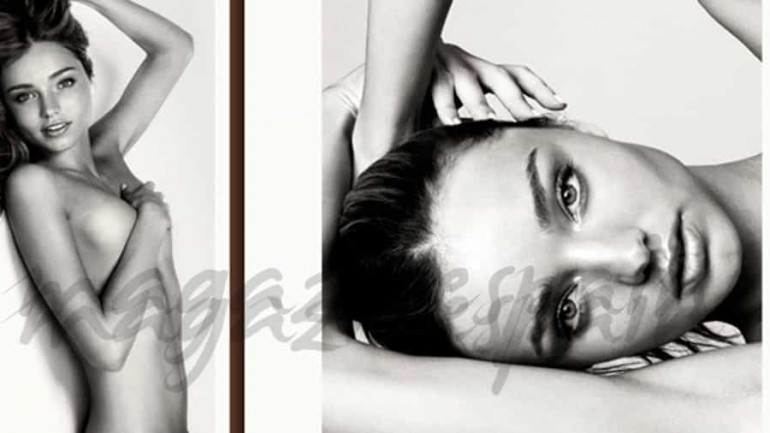Miranda Kerr en top less, en la publicidad de su linea de belleza