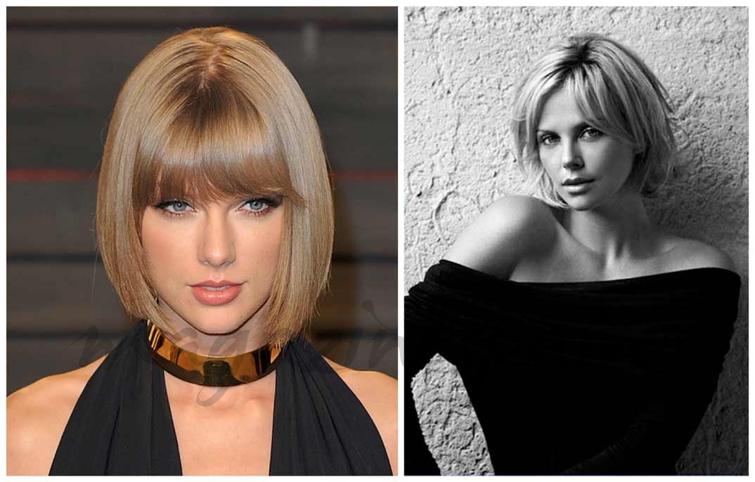 Taylor Swift (Beveled Bob) y Charlize Theron (Layered Bob)