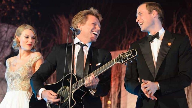 Un trio de lujo… el príncipe Guillermo, Jon Bon Jovi y Taylor Swift