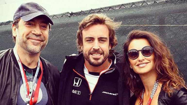 Fernando Alonso, visita sorpresa de Javier Bardem y Penélope Cruz en Montreal